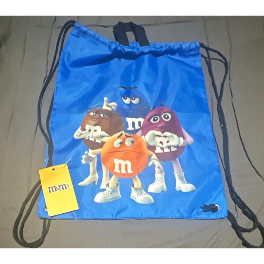 M&M's Blue Spokescandies Drawstring Backpack Cinch Sack, Polyester, Adjustable